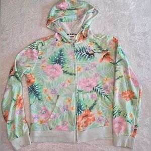 Victorias Secret PINK Tropical Floral Hibiscus Palm Full Zip Hoodie Size L